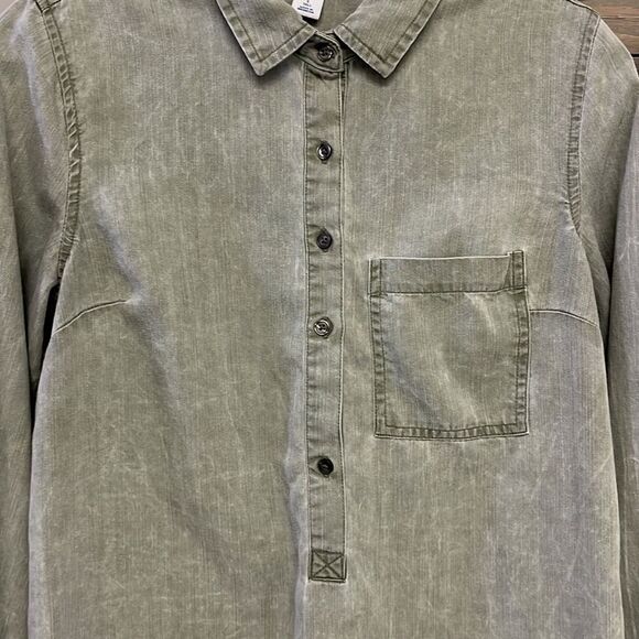 Old Navy Sage Long Sleeve 1/2 Button Down Pullover Rounded Hem Shirt Dress- Sm/T - Picture 7 of 16